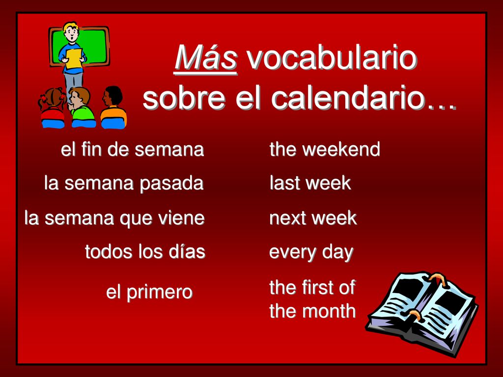 Más vocabulario sobre el calendario… el fin de semana the weekend