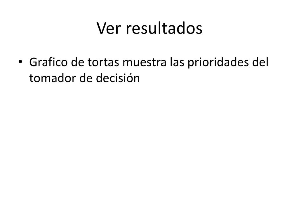 Ver resultados Grafico de tortas muestra las prioridades del tomador de decisión