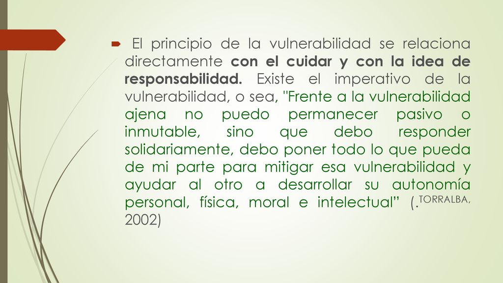 El principio de la vulnerabilidad se relaciona directamente con el cuidar y con la idea de responsabilidad.