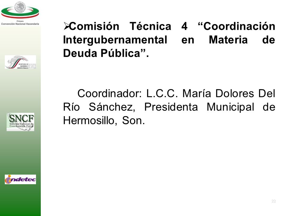 Comisión Técnica 4 Coordinación Intergubernamental en Materia de Deuda Pública .