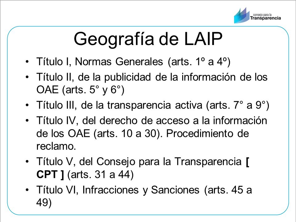 Geografía de LAIP Título I, Normas Generales (arts. 1º a 4º)