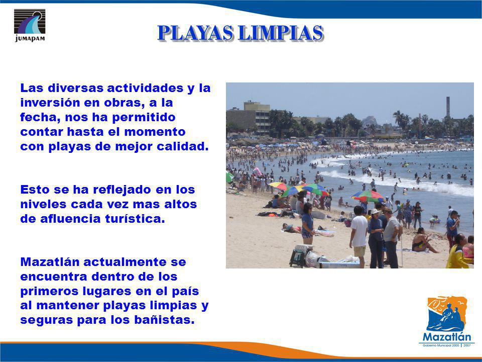 PLAYAS LIMPIAS Las diversas actividades y la inversión en obras, a la fecha, nos ha permitido contar hasta el momento con playas de mejor calidad.