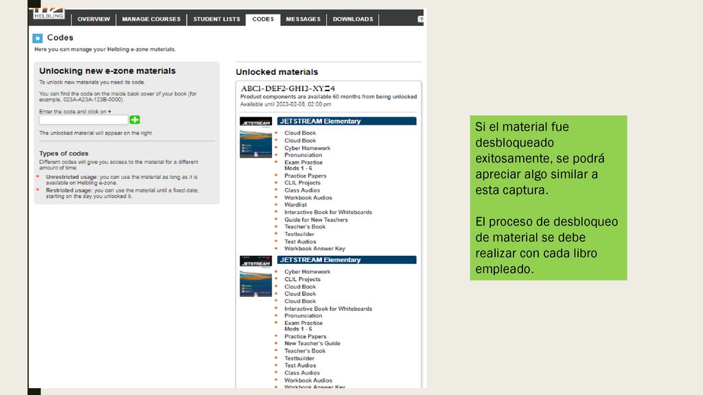 Si el material fue desbloqueado exitosamente, se podrá apreciar algo similar a esta captura.