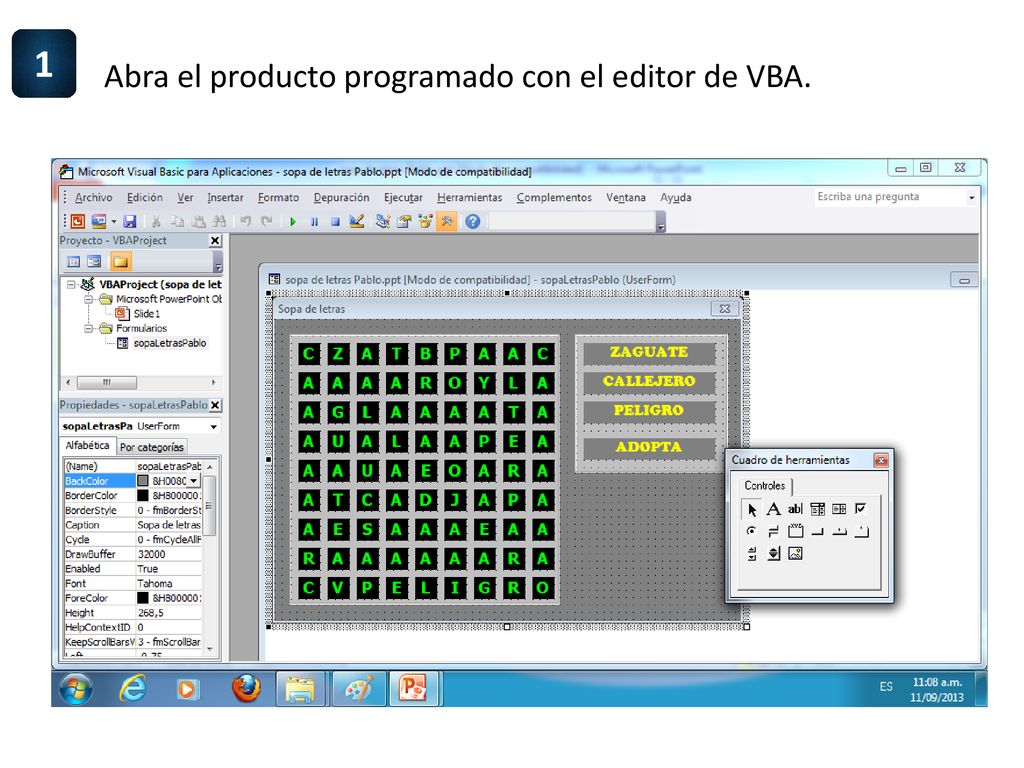 1 Abra el producto programado con el editor de VBA.