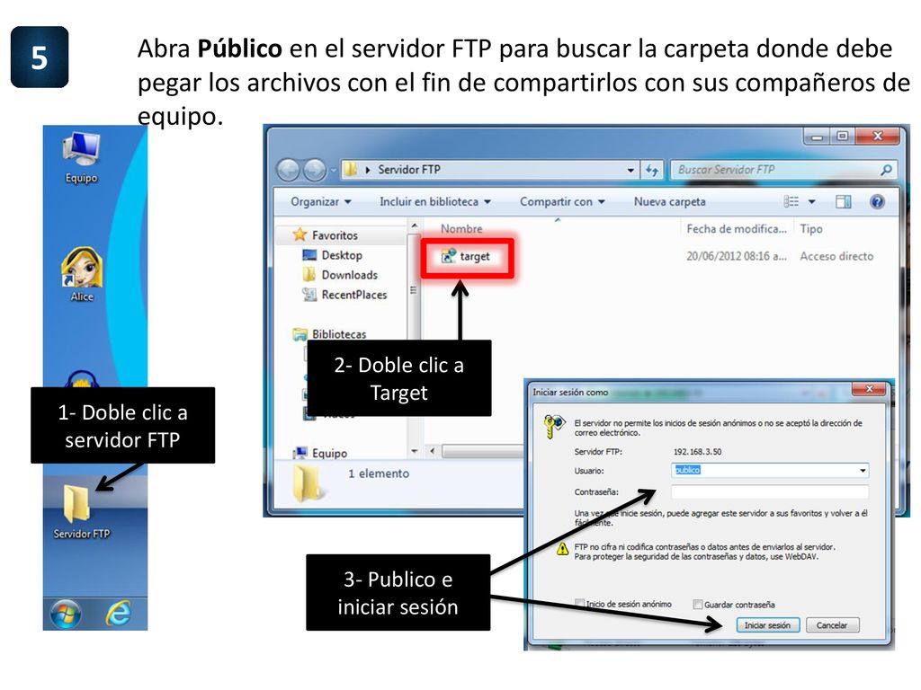 5 Abra Público en el servidor FTP para buscar la carpeta donde debe pegar los archivos con el fin de compartirlos con sus compañeros de equipo.