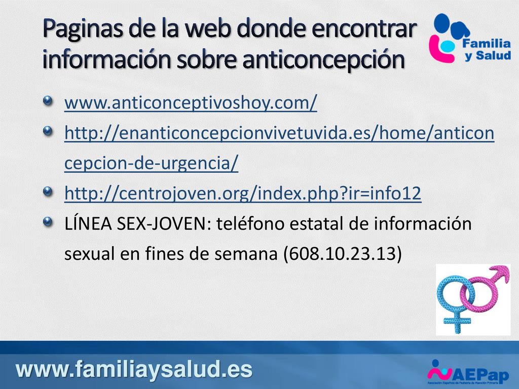 Paginas de la web donde encontrar información sobre anticoncepción