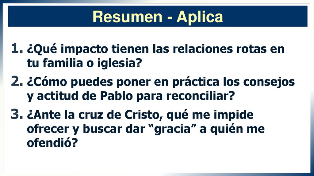 Resumen - Aplica ¿Qué impacto tienen las relaciones rotas en tu familia o iglesia