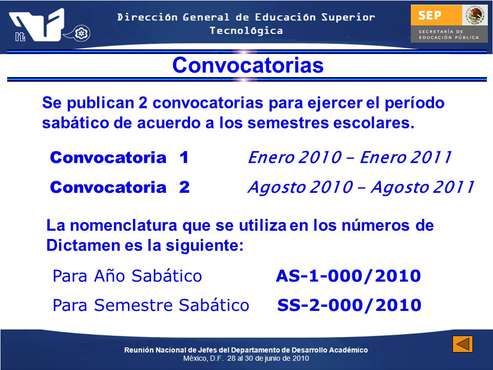 Convocatorias Se publican 2 convocatorias para ejercer el período sabático de acuerdo a los semestres escolares.