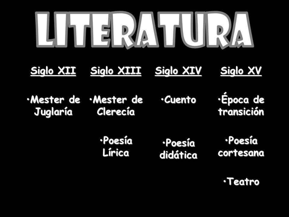 Literatura Siglo XII Mester de Juglaría Siglo XIII Mester de Clerecía