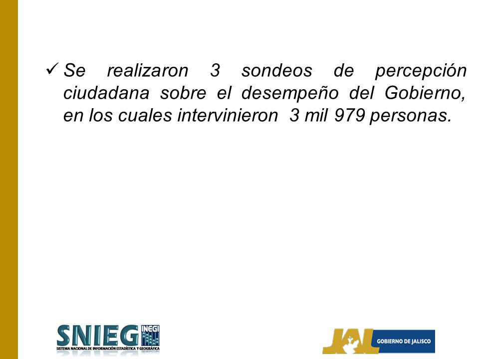 Se realizaron 3 sondeos de percepción ciudadana sobre el desempeño del Gobierno, en los cuales intervinieron 3 mil 979 personas.