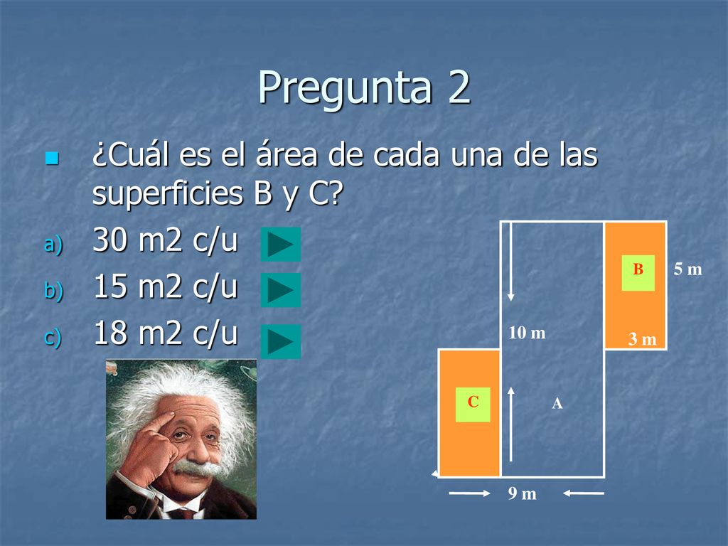 Pregunta 2 ¿Cuál es el área de cada una de las superficies B y C