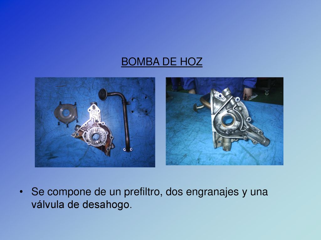 BOMBA DE HOZ Se compone de un prefiltro, dos engranajes y una válvula de desahogo.