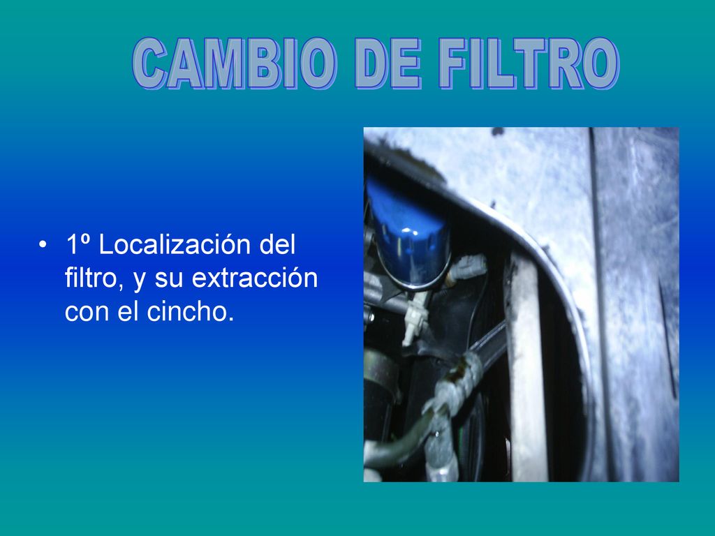 CAMBIO DE FILTRO 1º Localización del filtro, y su extracción con el cincho.