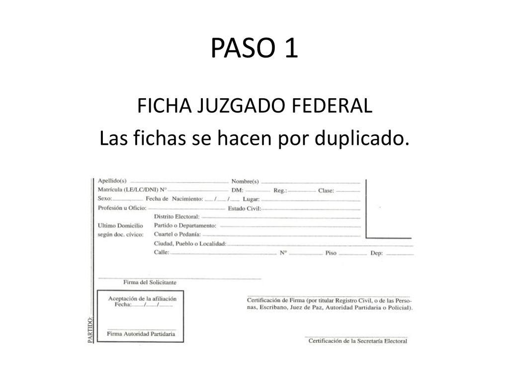 FICHA JUZGADO FEDERAL Las fichas se hacen por duplicado.