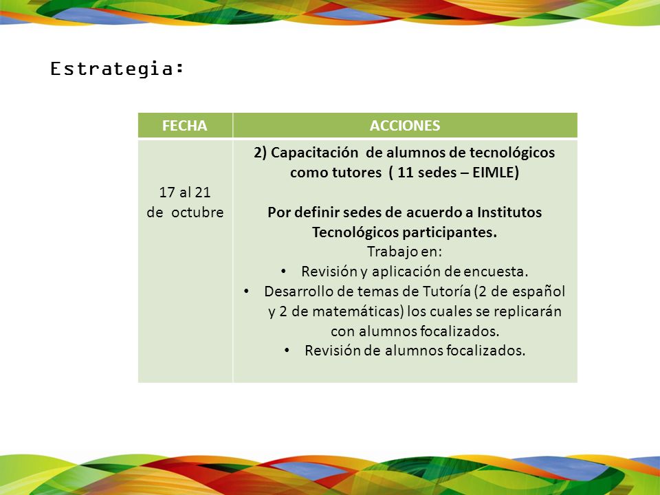 Por definir sedes de acuerdo a Institutos Tecnológicos participantes.
