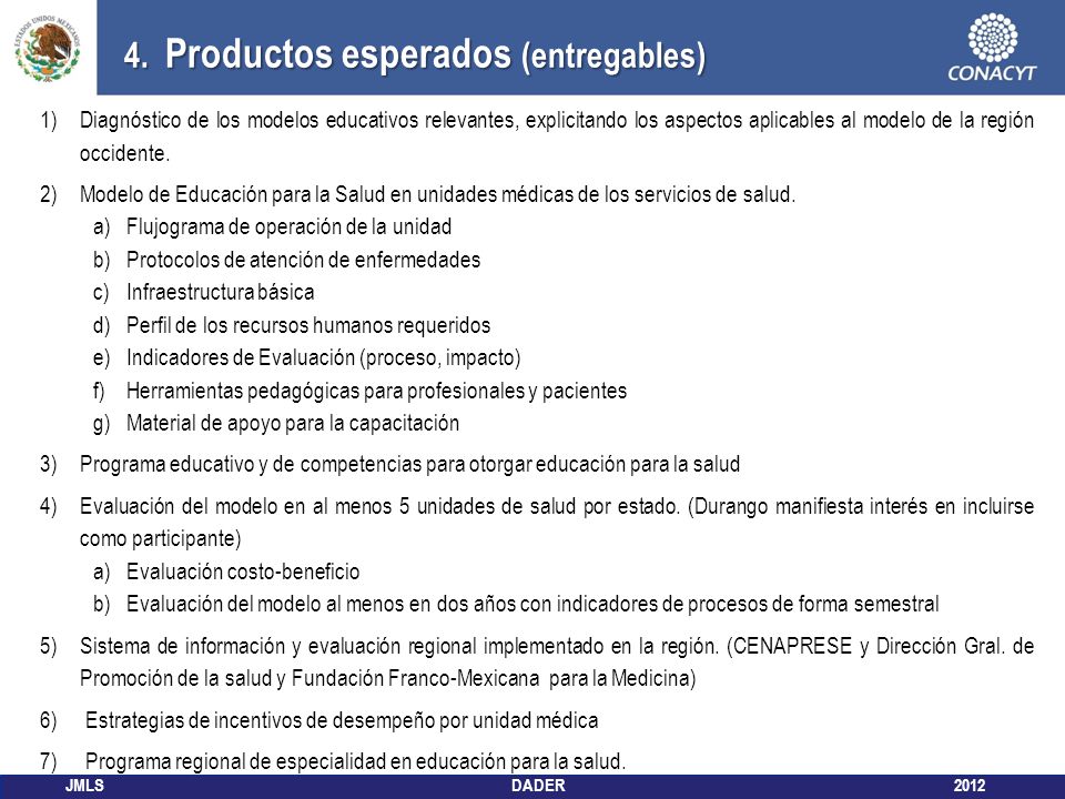 4. Productos esperados (entregables)