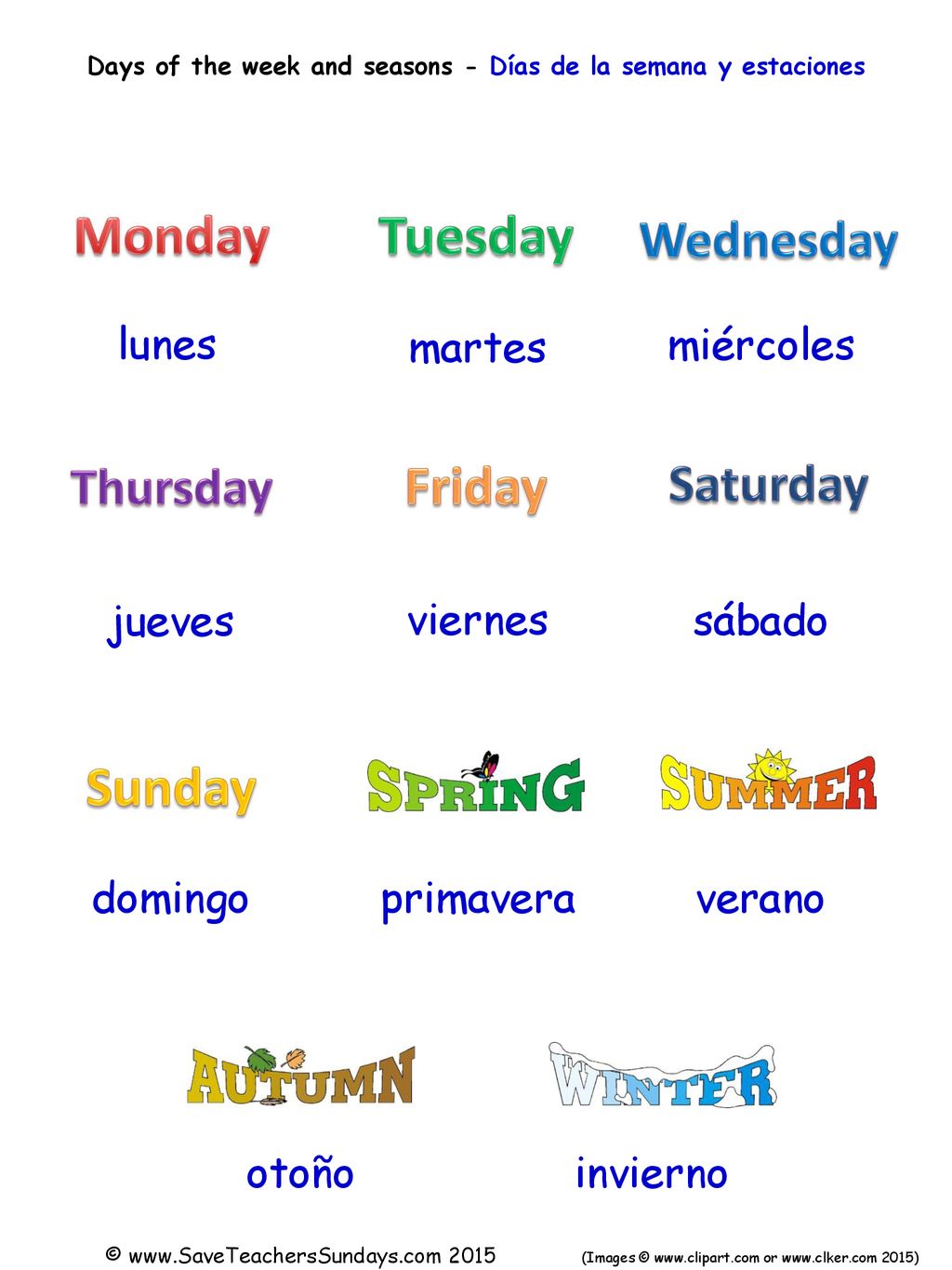 Days of the week and seasons - Días de la semana y estaciones