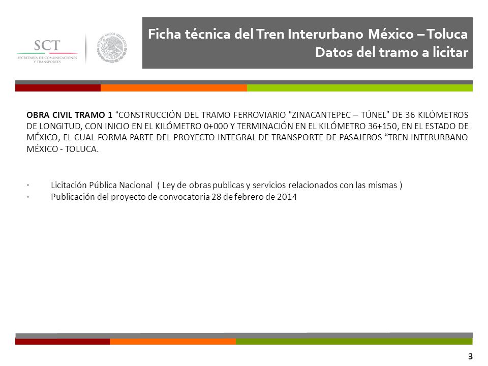 Ficha técnica del Tren Interurbano México – Toluca Datos del tramo a licitar