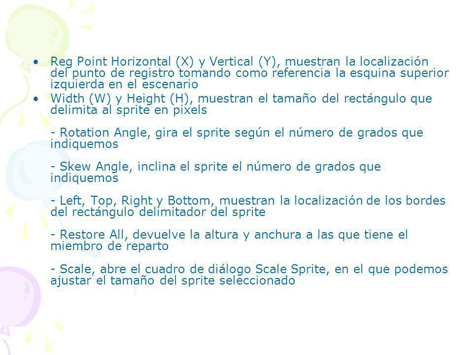Reg Point Horizontal (X) y Vertical (Y), muestran la localización del punto de registro tomando como referencia la esquina superior izquierda en el escenario