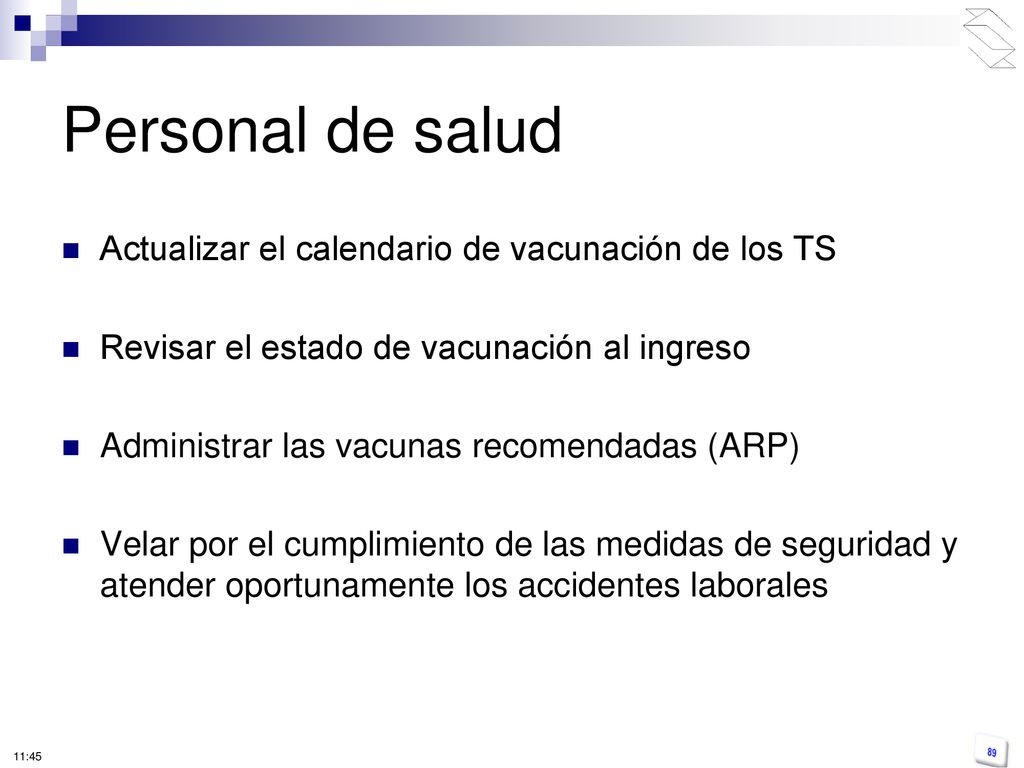 Personal de salud Actualizar el calendario de vacunación de los TS