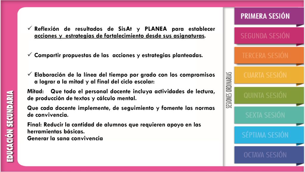 Reflexión de resultados de SisAt y PLANEA para establecer acciones y estrategias de fortalecimiento desde sus asignaturas.