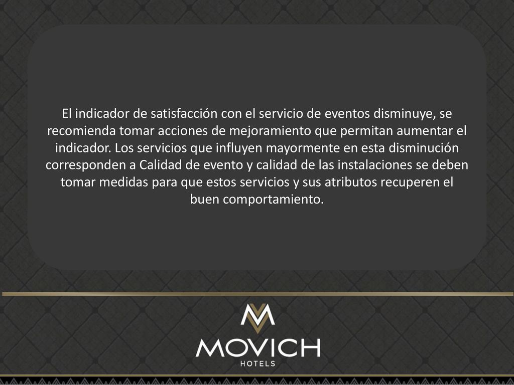 El indicador de satisfacción con el servicio de eventos disminuye, se recomienda tomar acciones de mejoramiento que permitan aumentar el indicador.