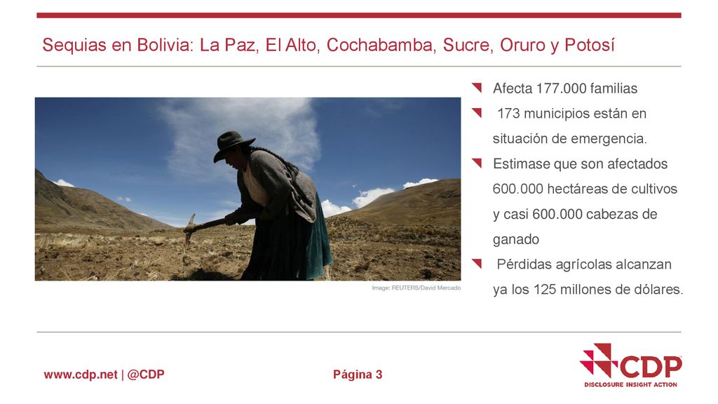 Sequias en Bolivia: La Paz, El Alto, Cochabamba, Sucre, Oruro y Potosí