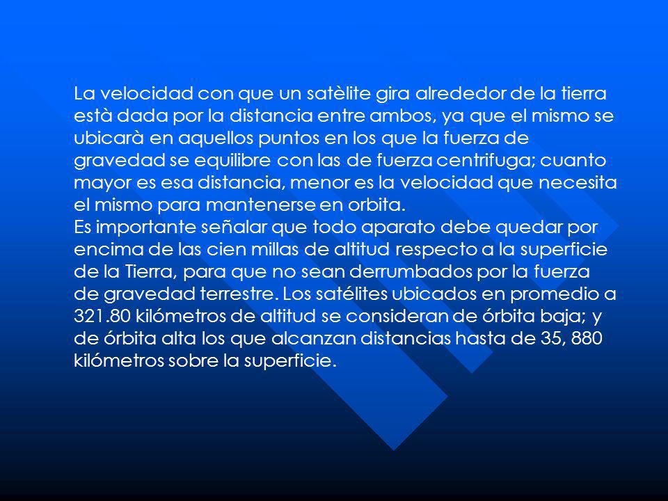 La velocidad con que un satèlite gira alrededor de la tierra està dada por la distancia entre ambos, ya que el mismo se ubicarà en aquellos puntos en los que la fuerza de gravedad se equilibre con las de fuerza centrifuga; cuanto mayor es esa distancia, menor es la velocidad que necesita el mismo para mantenerse en orbita.