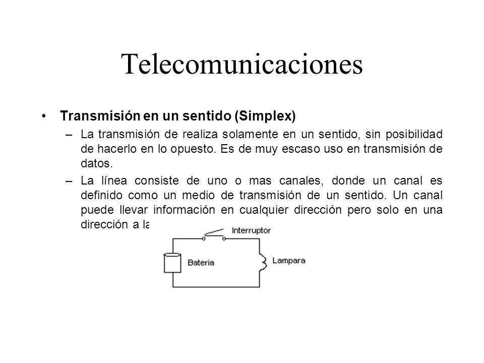 Telecomunicaciones Transmisión en un sentido (Simplex)