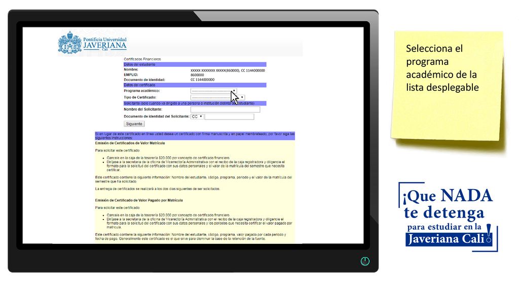 Selecciona el programa académico de la lista desplegable