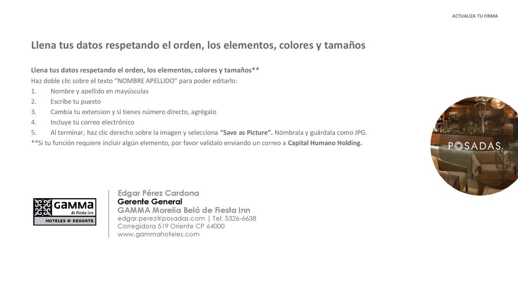 Llena tus datos respetando el orden, los elementos, colores y tamaños