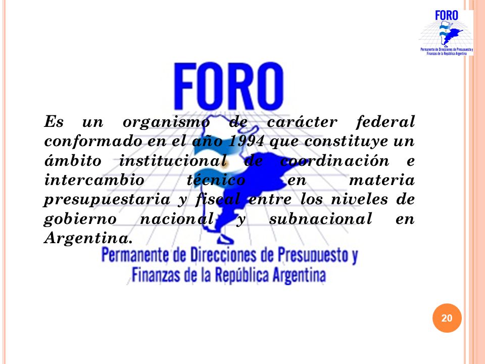 Es un organismo de carácter federal conformado en el año 1994 que constituye un ámbito institucional de coordinación e intercambio técnico en materia presupuestaria y fiscal entre los niveles de gobierno nacional y subnacional en Argentina.