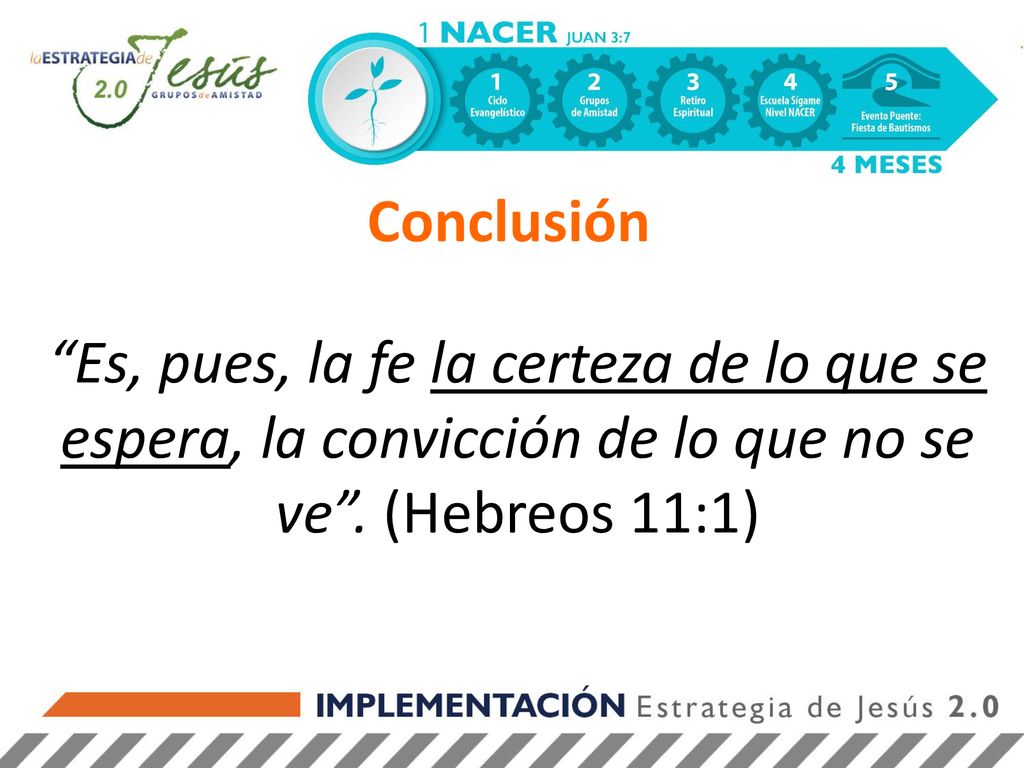 Conclusión Es, pues, la fe la certeza de lo que se espera, la convicción de lo que no se ve .