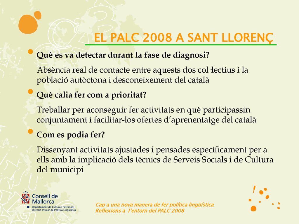 EL PALC 2008 A SANT LLORENÇ Què es va detectar durant la fase de diagnosi