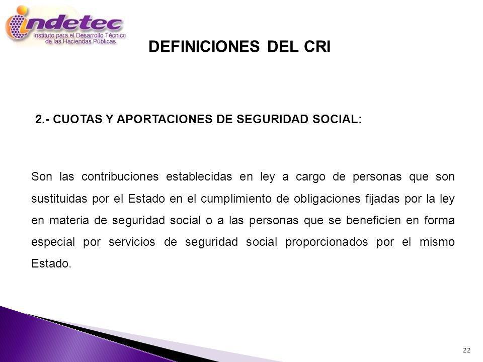 DEFINICIONES DEL CRI 2.- CUOTAS Y APORTACIONES DE SEGURIDAD SOCIAL:
