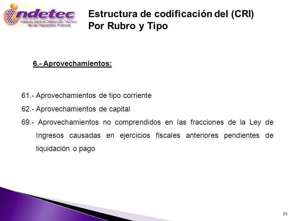 Estructura de codificación del (CRI) Por Rubro y Tipo