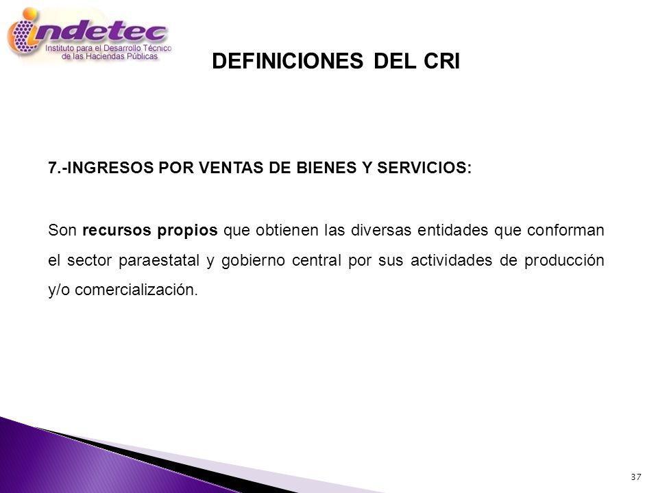 DEFINICIONES DEL CRI 7.-INGRESOS POR VENTAS DE BIENES Y SERVICIOS: