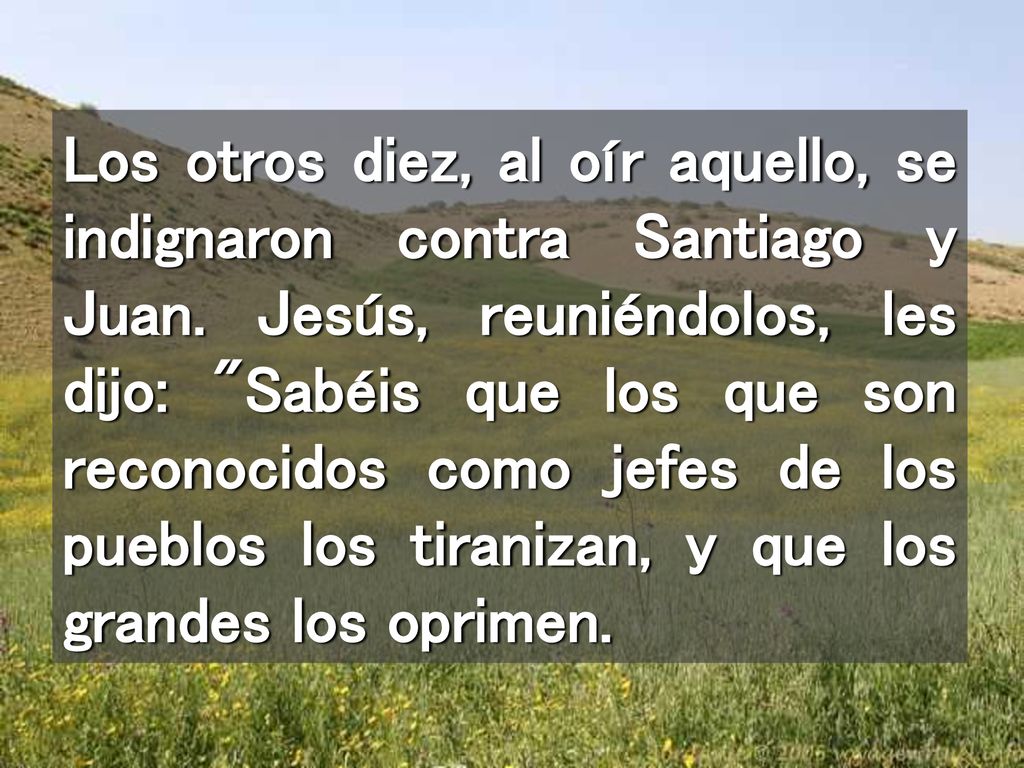 Los otros diez, al oír aquello, se indignaron contra Santiago y Juan