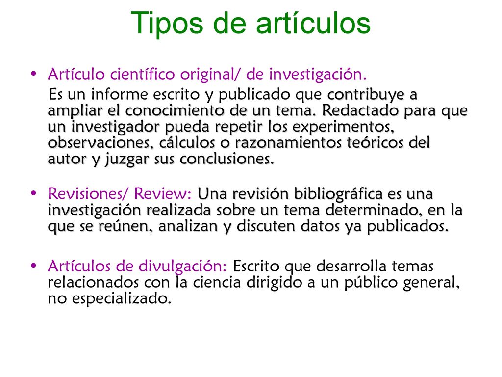 Tipos de artículos Artículo científico original/ de investigación.
