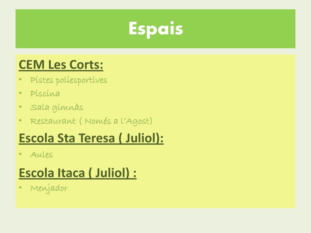 Espais CEM Les Corts: Escola Sta Teresa ( Juliol):