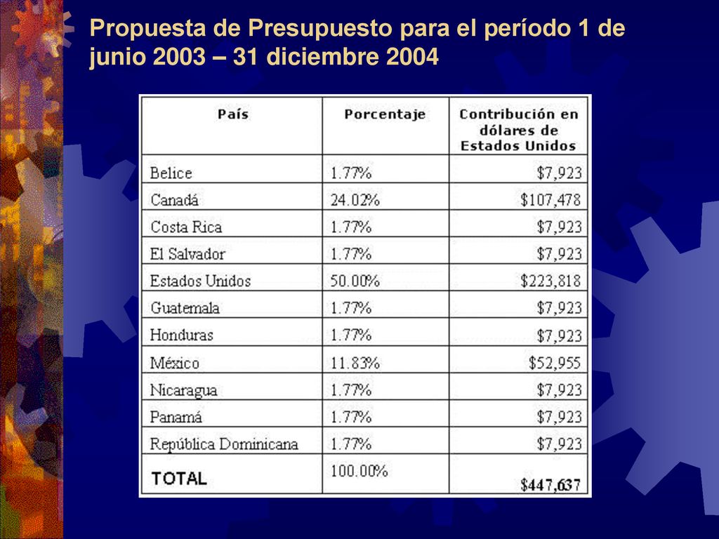 Propuesta de Presupuesto para el período 1 de junio 2003 – 31 diciembre 2004