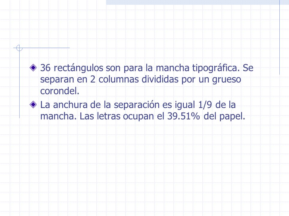 36 rectángulos son para la mancha tipográfica