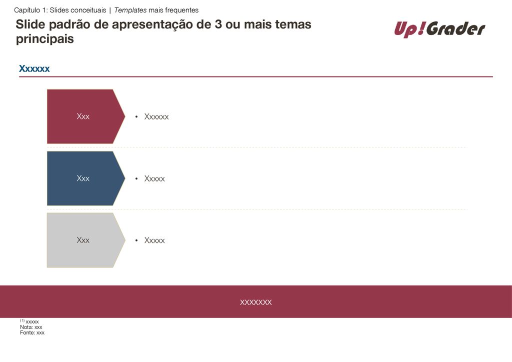 Slide padrão de apresentação de 3 ou mais temas principais