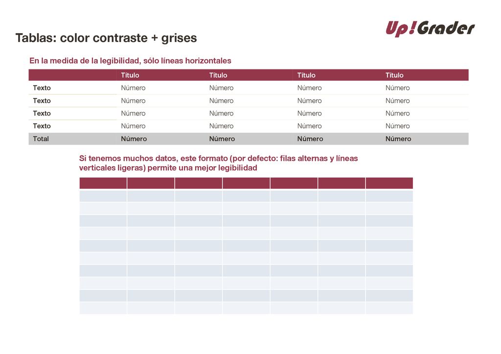Tablas: color contraste + grises
