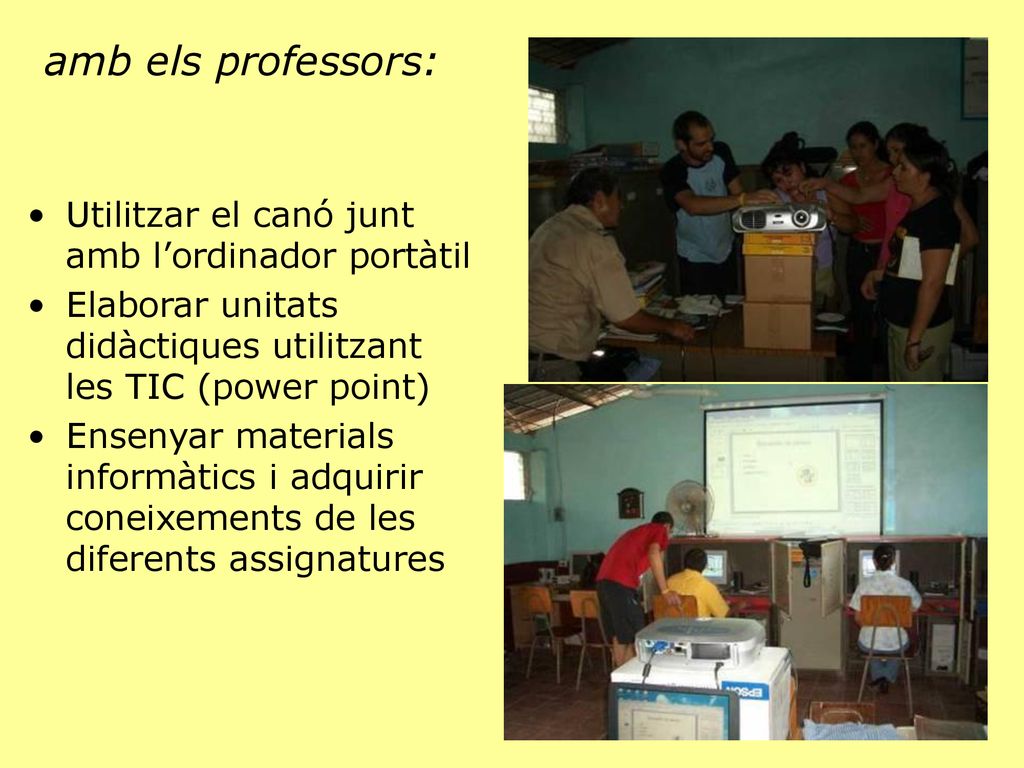 amb els professors: Utilitzar el canó junt amb l’ordinador portàtil