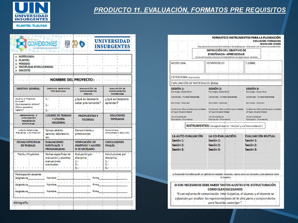 PRODUCTO 11. EVALUACIÓN, FORMATOS PRE REQUISITOS