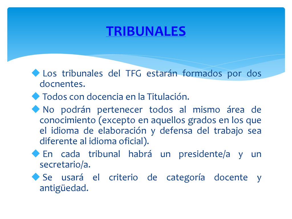 TRIBUNALES Los tribunales del TFG estarán formados por dos docnentes.