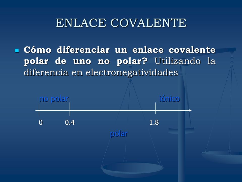 ENLACE COVALENTE Cómo diferenciar un enlace covalente polar de uno no polar Utilizando la diferencia en electronegatividades.