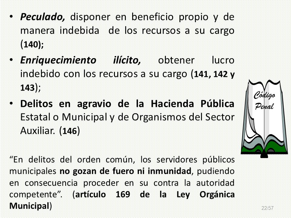 Peculado, disponer en beneficio propio y de manera indebida de los recursos a su cargo (140);