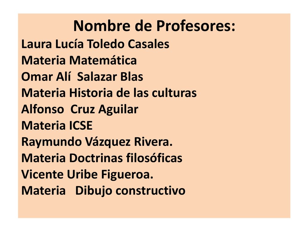 Nombre de Profesores: Laura Lucía Toledo Casales Materia Matemática